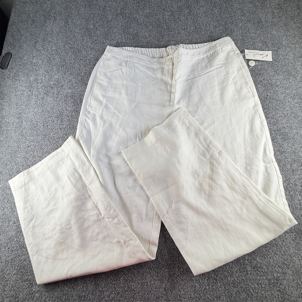Kim Rogers White Linen Wide Leg Pants Size 16 NWT 1813866 Coastal Summer